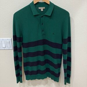 Burberry Green and Black Striped Button Down Shirt